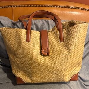 Cole Haan Leather and Straw Tote Bag
